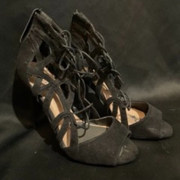 Black Lace-up Strappy Stiletto Heels - Picture 1 of 1